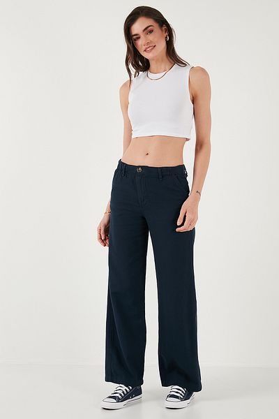Lela Cotton Standard Fit High Waist Wide Leg Pants Pants 668Yp5193