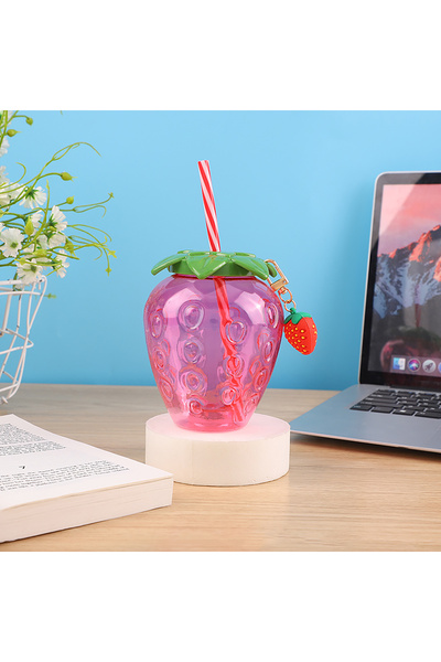 Choice كوب قش فراولة وردي 401-500 مل قطعة واحدة كوب قش فراولة لطيف على شكل فا...