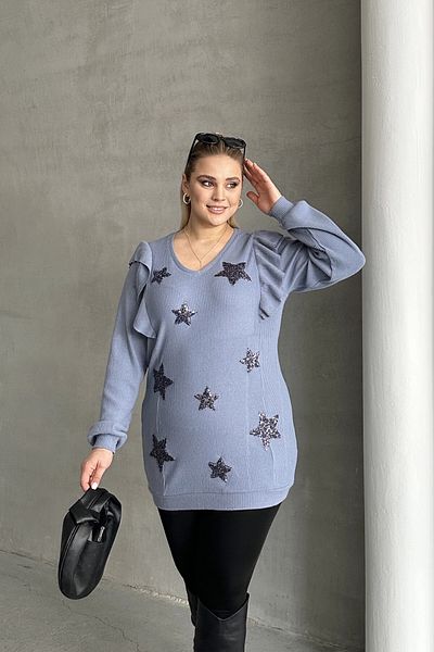 Stil Diva Plus Size Long Sleeve Ruffled Star Pattern Embroidered Blouse 301234