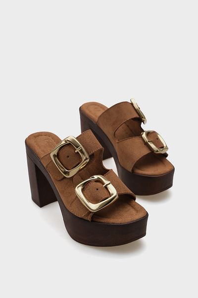 Capone Outfitters Plateau-Hausschuhe aus Wildleder mit einem Riemen für Damen