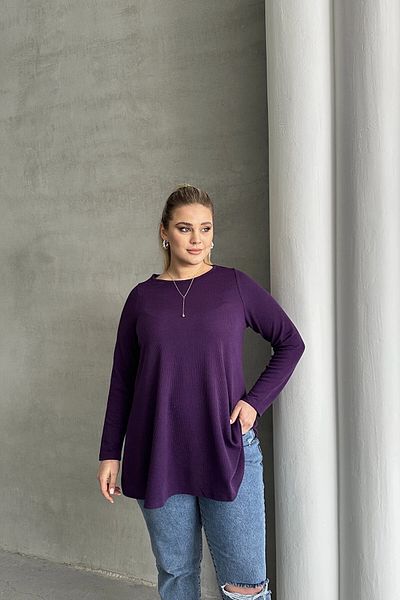 Stil Diva Plus Size Long Sleeve Crew Neck Ribbed Blouse 100-123