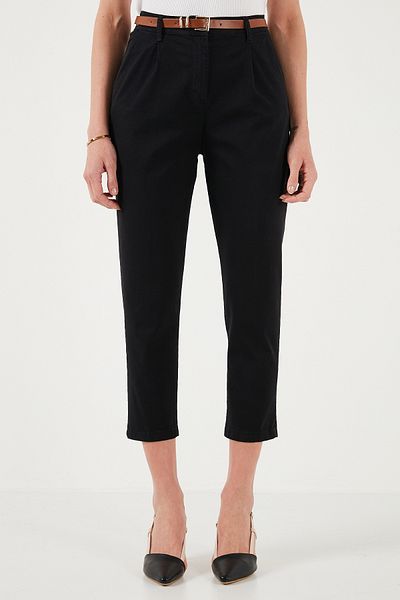 Lela Stretch Cotton Short-Leg Pants with High Waist Belt - Pants 668Yp5335