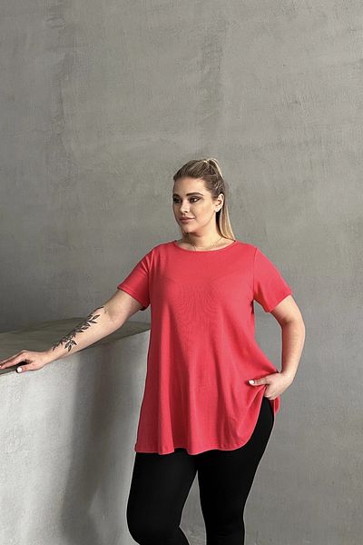 Stil Diva Plus Size Short Sleeve Crew Neck Skirt Loosening Basic Blouse 100-50