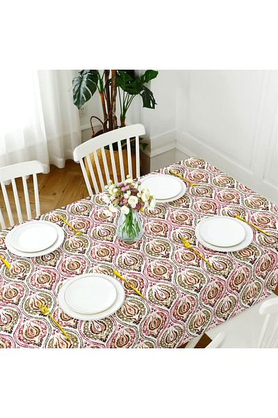 Evim Canvas Ethnic Pattern Rose Dried Liquid Proof Stain Resistant Table Cloth