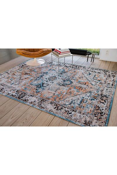 Homelux Rectangular Rug, Cotton, 200X280, Beige, Blue, Orange