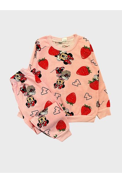 ALİŞ KİDS Girl's Cotton Raster Pink Strawberry Print Long Sleeve Pajamas Set