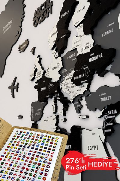Colorfull Worlds خريطة عالمية خشبية ثلاثية الأبعاد باللغة الإنجليزية - 150x80 سم