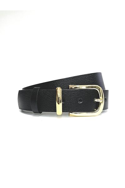 Kemerix 100% Genuine Leather Gold Buckle 3.2 cm Black Belt
