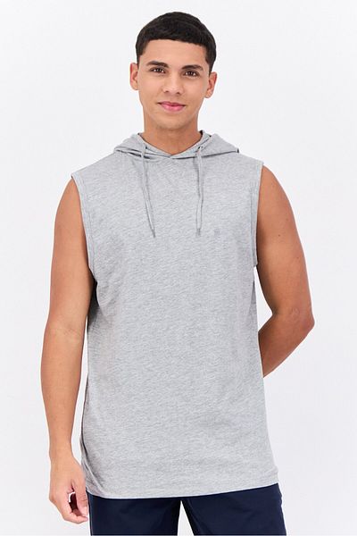 French Connection Men Hooded Sleeveless Brand Logo Vest, Grey