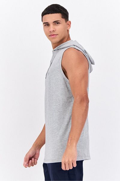 French Connection Men Hooded Sleeveless Brand Logo Vest, Grey