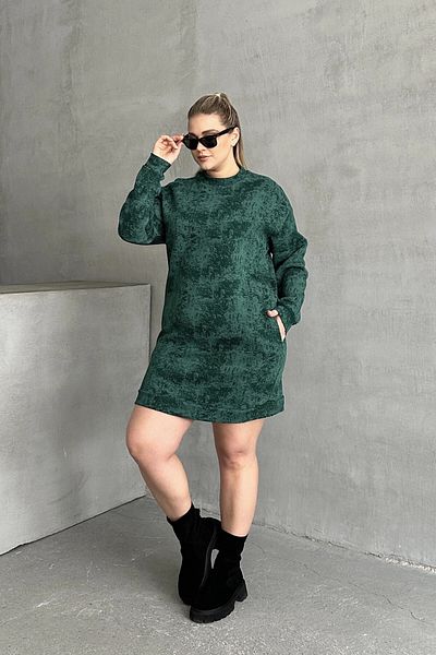 Stil Diva Plus Size Long Sleeve Crew Neck Pocket Print Dress 106-77