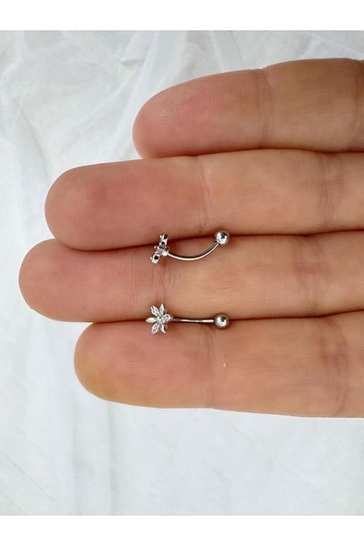 Arescollection Steel Barled Zircon Stone Flower Rook Piercing (1 Piece)