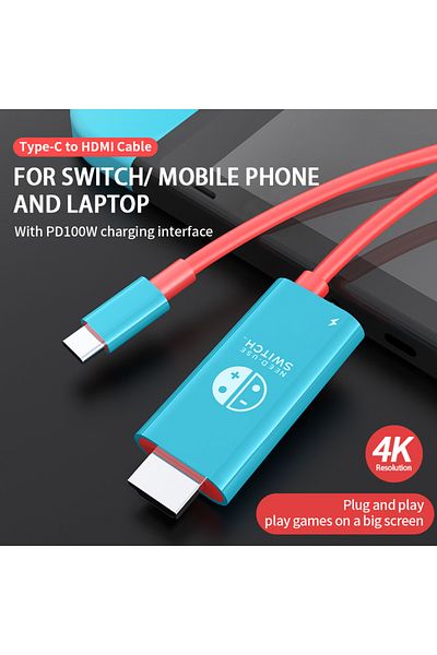 Choice كابل من النوع C إلى HDMI باللون الأزرق والأحمر لجهاز Nintendo Switch مع شحن 4K 1080P 100W PD متوافق مع