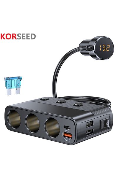 Choice محول شاحن سيارة 7 في 1 جديد بقوة 127 وات ومحول ولاعة سجائر PD30 وات QC3.0 ومحول ولاعة سجائر للسيارة