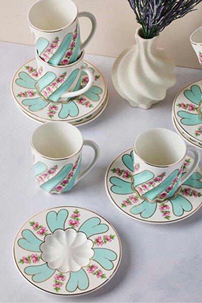 Perotti Kuzguncuk Açık Mavi 6 Kişilik 12 Parça Porselen Kahve Takımı