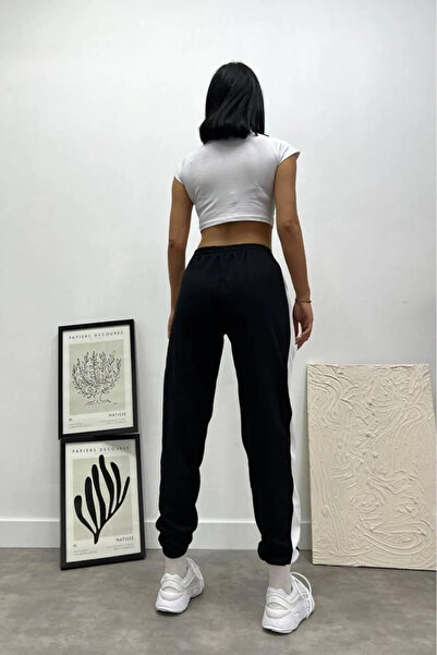 VAN VLECK Μαύρο Unisex ριγέ αθλητικό παντελόνι - ελαστικά πόδια