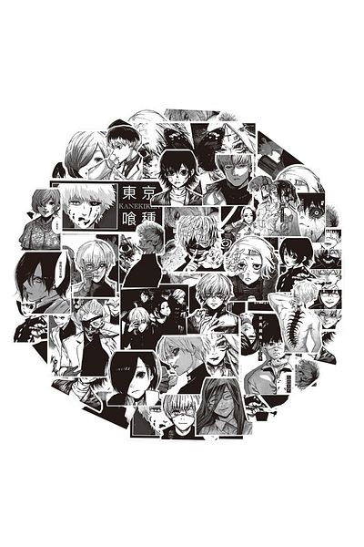 Choice 70PCS 10/30/70pcs Kaneki Ken Tokyo Ghoul Anime Stickers Black and White Anime Graffiti Sticker Motor