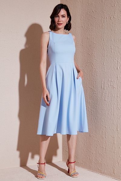Lela Rochie midi plisată cu decolteu roșu cu buzunare6051963