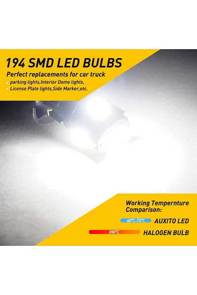 Choice 6000K أبيض T10 AUXITO 10 قطع T10 LED W5W 194 168 LED أضواء جانبية داخلية للسيارة 12 فولت لمبة فائقة السطوع