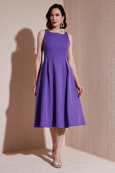 Lela Crew Neck Regular Fit Pleated Midi Dress Dress with Pockets6051963