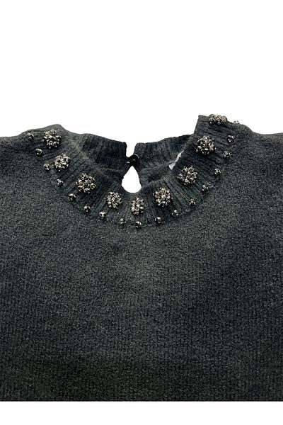 SHEGGY pulover tricot brodat cu gât rotund