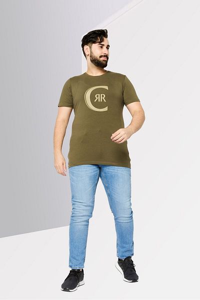 Cerruti 1881 Men Round Neck Short Sleeves Brand Logo T-Shirt, Olive
