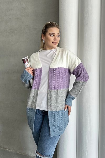 Stil Diva Cardigan cu mânecă lungă, fără acoperire în față, cu blocuri de culoare 302148