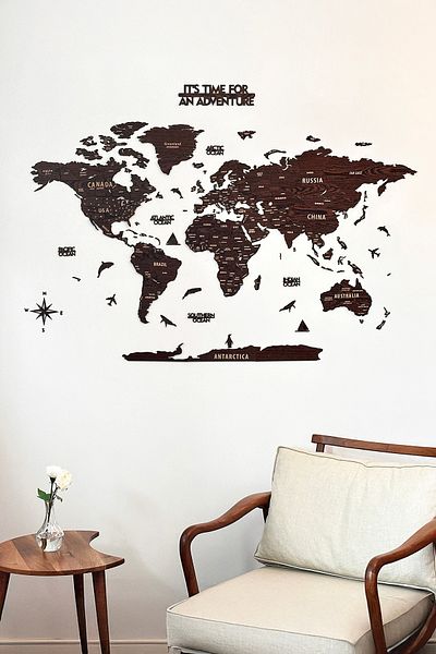 Colorfull Worlds 3d Ξύλινος Αγγλικός Παγκόσμιος Χάρτης - 100x50 cm - Διακόσμηση τοίχου δώρου γραφείου σπιτιού