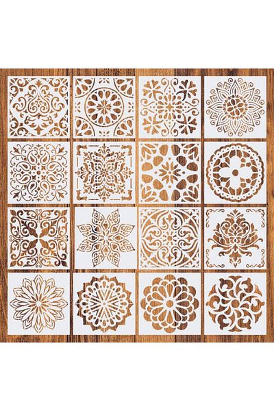 Choice A 16Pcs/Set Mandala Stencils,15cm Mandala Dot Painting Stencils for DIY Home Decoration Drawing Scr.