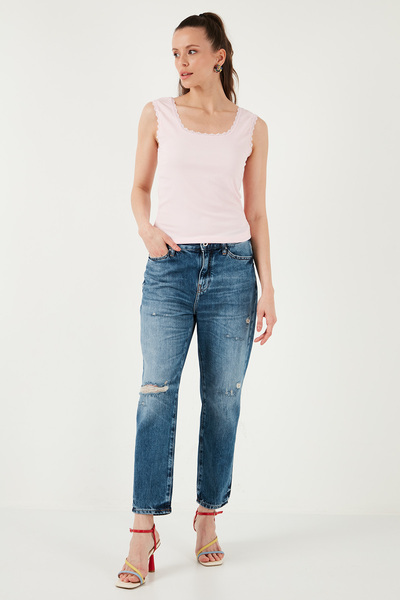 Lela Slim Fit Kalın Askılı Dantelli Kare Yaka Bürümcük Atlet Atlet 5864979