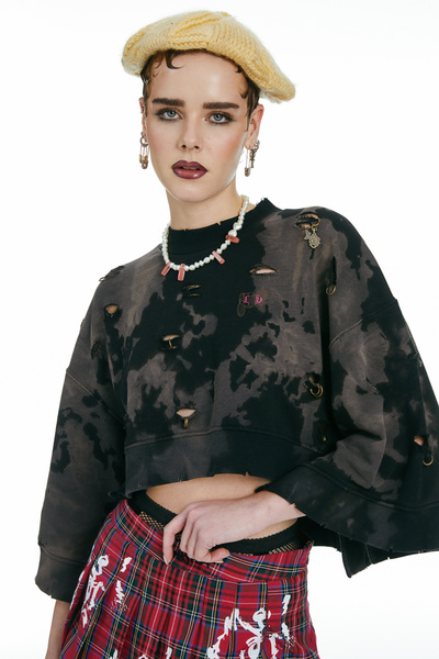 O'she PunkyFish Yıkamalı ve Yırtmaç Detaylı Sweatshirt