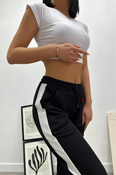 VAN VLECK Μαύρο Unisex ριγέ αθλητικό παντελόνι - ελαστικά πόδια