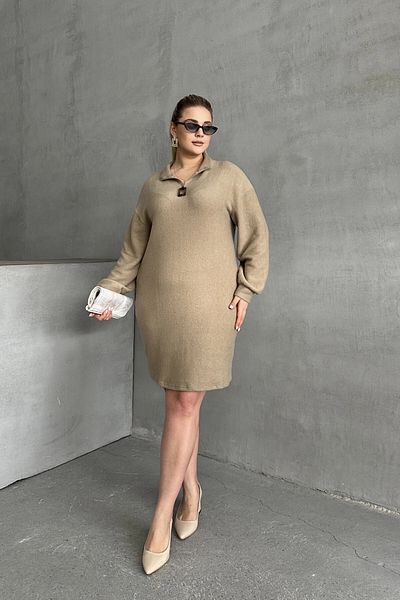 Stil Diva Plus Size Long Sleeve Soft Textured Collar Zip-Up Knitwear Dress 106-37