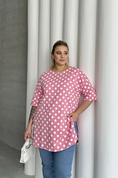 Stil Diva Plus Size Short Sleeve Crew Neck Side Slit Polka Dot Blouse 98-55
