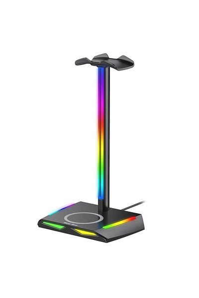 Choice حامل سماعة رأس Z12 RGB من New Bee باللون الأسود مع قاعدة شاحن لاسلكي لسماعات الرأس المكتبية للألعاب