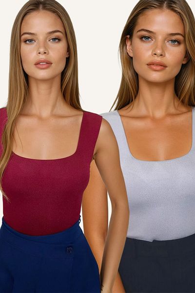 VAGGON Gray Women's Corn Dry Collar 2-Piece Knitwear Blouse (Prmx13744)