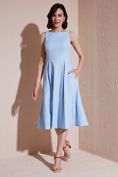 Lela Rochie midi plisată cu decolteu roșu cu buzunare6051963
