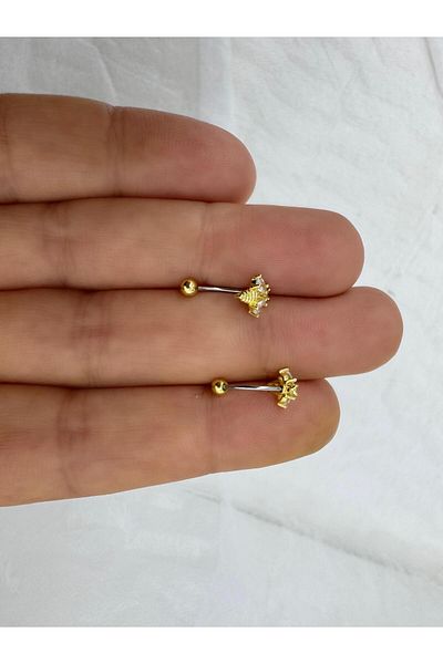 Arescollection Zircon Stone Arili Rook Piercing with Steel Bar (1 Piece)
