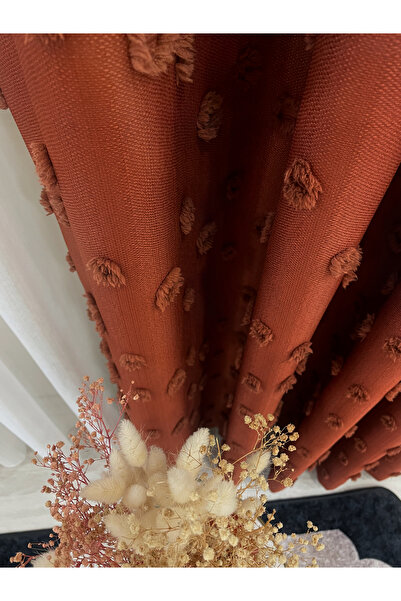 Brillant Brick Color Pompom Pufy Background Curtain 1/3 Sik Pleat