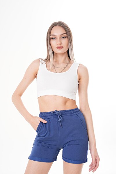 ŞİMAL Women's Rope Detailed Double Leg Combed Cotton Shorts 250061   -