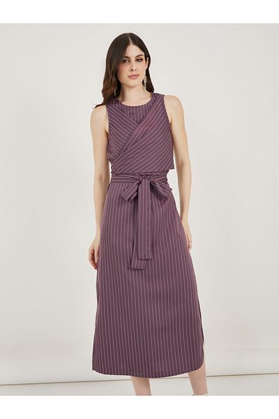 Styli Pinstripe Wrap Front Blazer Midi Dress
