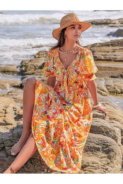 Russty Dustty By Styli Floral Print V Neck A-Line Maxi Dress