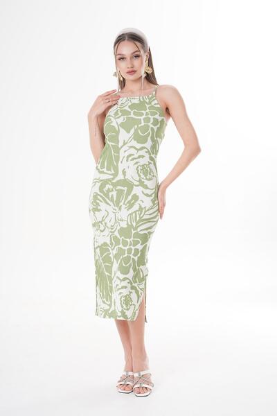 ŞİMAL Women's Rose Print Rope Strap Long Dress 250067   -