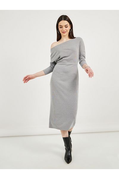 Styli Solid Bodycon Midi Dress with Long Sleeves