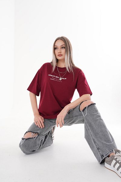 ŞİMAL Tricou oversize pentru damă, cu decolteu rotund, cu text imprimat pe față 250115   -