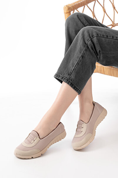 Taha Türk Kadın Babet Bej Bağcık Detaylı Anne Ayakkabısı Günlük Ayakkabı Spor...