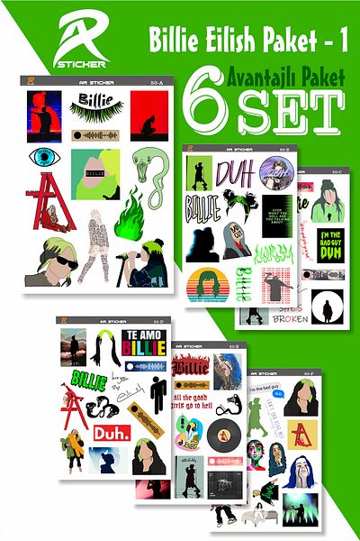 AR Sticker ملصق الكمبيوتر المحمول Billie Eilish، حزمة مفيدة من 1 إلى 6 مجموعات