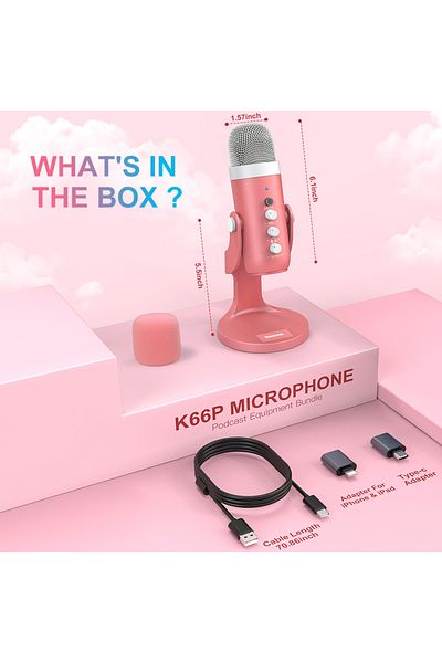 Choice pink Haomuren USB Condenser Microphone Pink Studio Recording Mic for PC Mac Computer Phone Gaming St