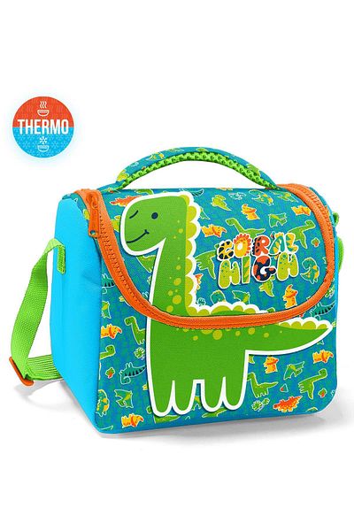 Coral High Cutie termică pentru prânz cu model de dinozaur albastru verde pentru copii 12792