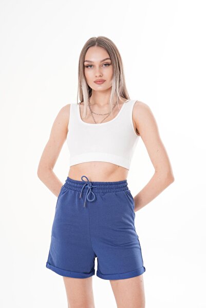 ŞİMAL Women's Rope Detailed Double Leg Combed Cotton Shorts 250059   -